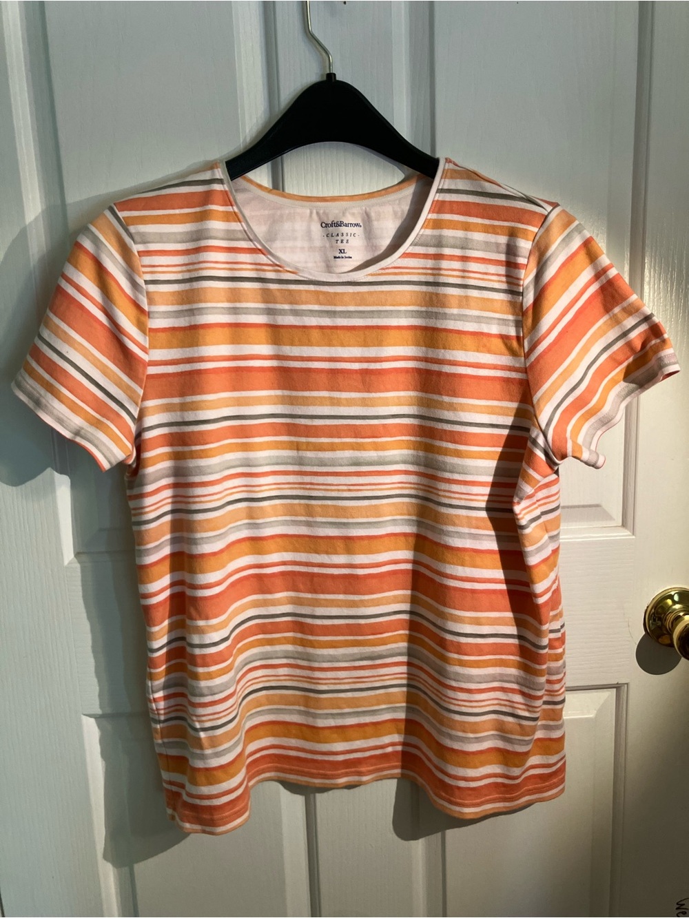 croft & barrow Orange, White & Tan Striped Short Sleeve Tee